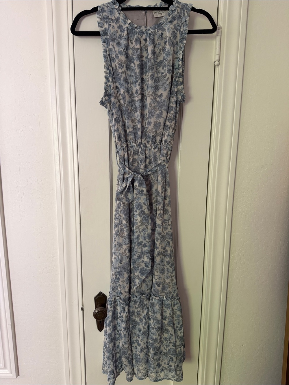 Dress Forum Light Blue and White Floral Maxi Dress with Waist Tie